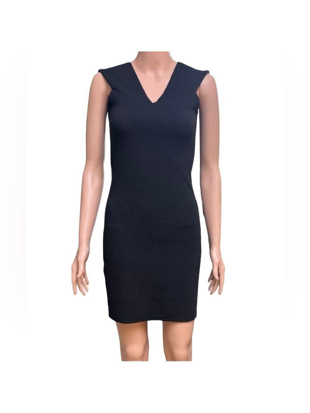 MNG Mango Black V-Neck Sleeveless Polyester Blend Sheath Mini Dress 4